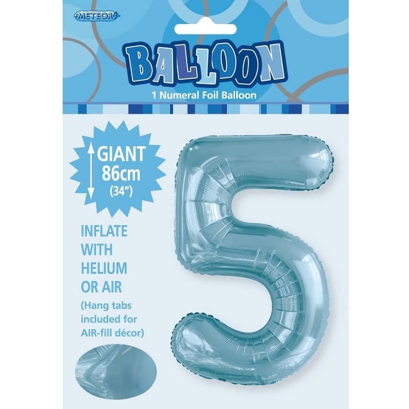 Powder Blue Number 5 Giant Numeral Foil Balloon 86CM (34") - NextParty