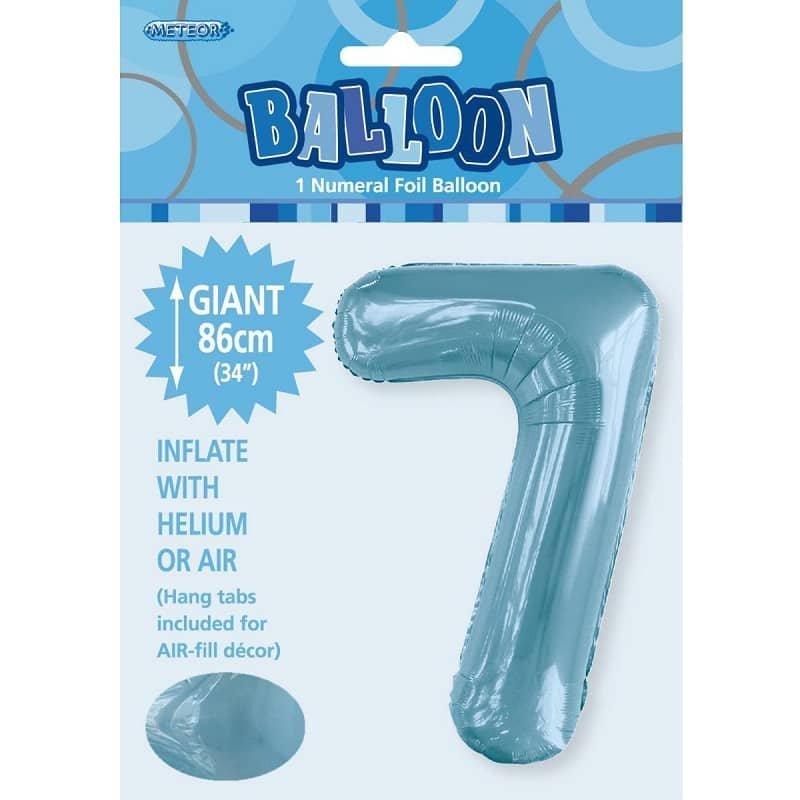 Powder Blue Number 7 Giant Numeral Foil Balloon 86CM (34") - NextParty