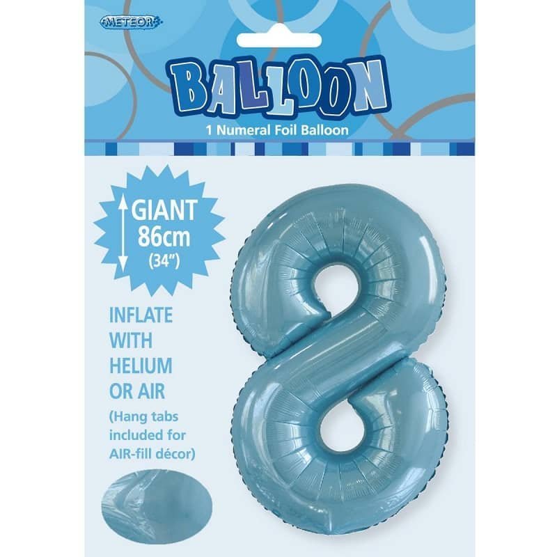 Powder Blue Number 8 Giant Numeral Foil Balloon 86CM (34") - NextParty