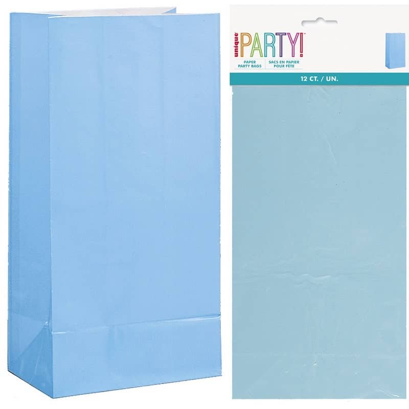 Powder Blue Paper Party Bags 12pk 26cm x 13cm - NextParty