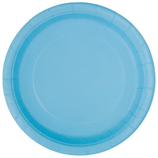 Powder Blue Small Round Paper Plates 18cm (7") 8pk Solid Colour - NextParty