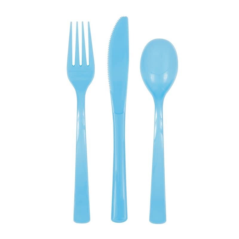 Powder Blue Solid Colour Plastic Assorted Cutlery 18pk Reusable - NextParty