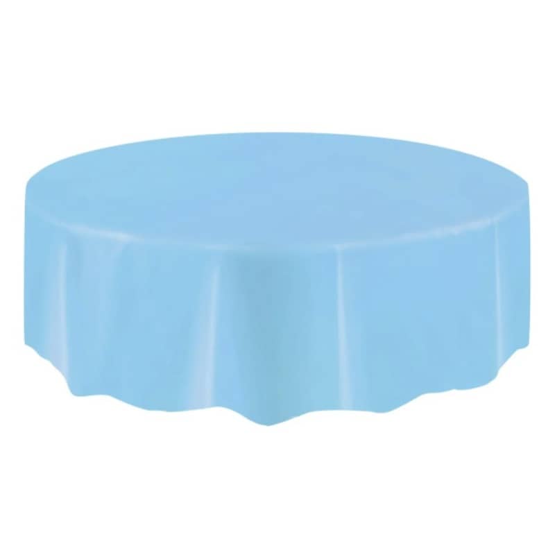 Powder Blue Solid Colour Round Plastic Table Cover 213cm (84") - NextParty