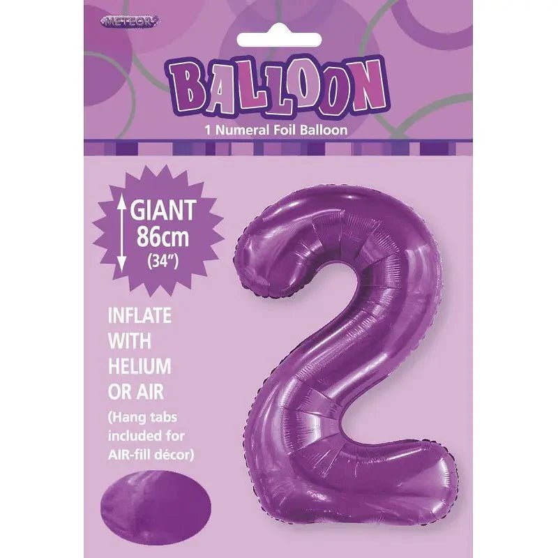 Pretty Purple Number "2" Giant Numeral Foil Balloon 86cm (34") - NextParty