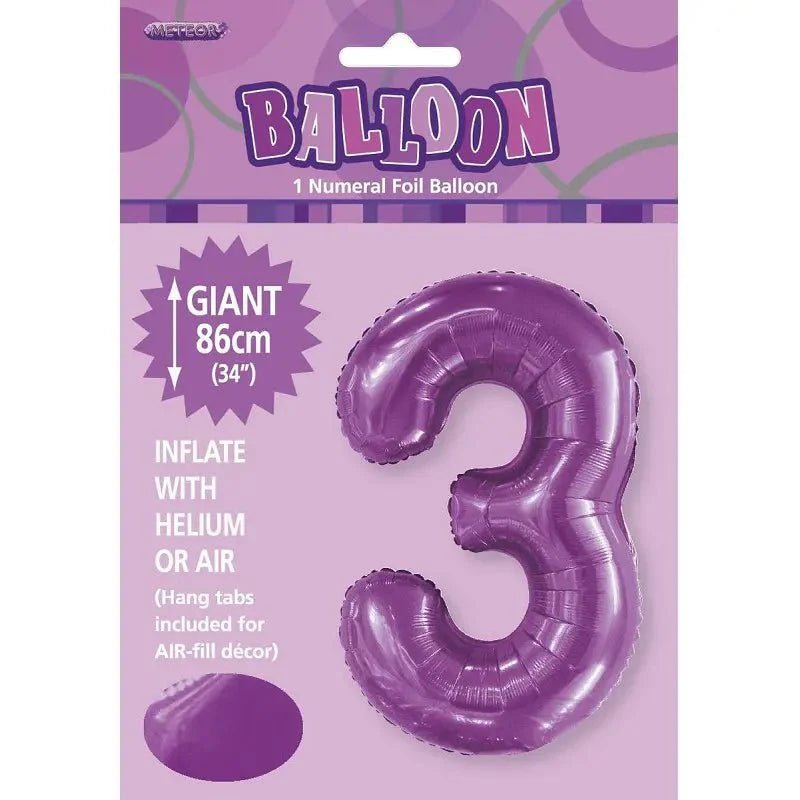 Pretty Purple Number "3" Giant Numeral Foil Balloon 86cm (34") - NextParty