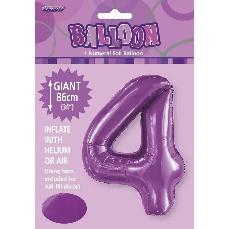 Pretty Purple Number "4" Giant Numeral Foil Balloon 86cm (34") - NextParty