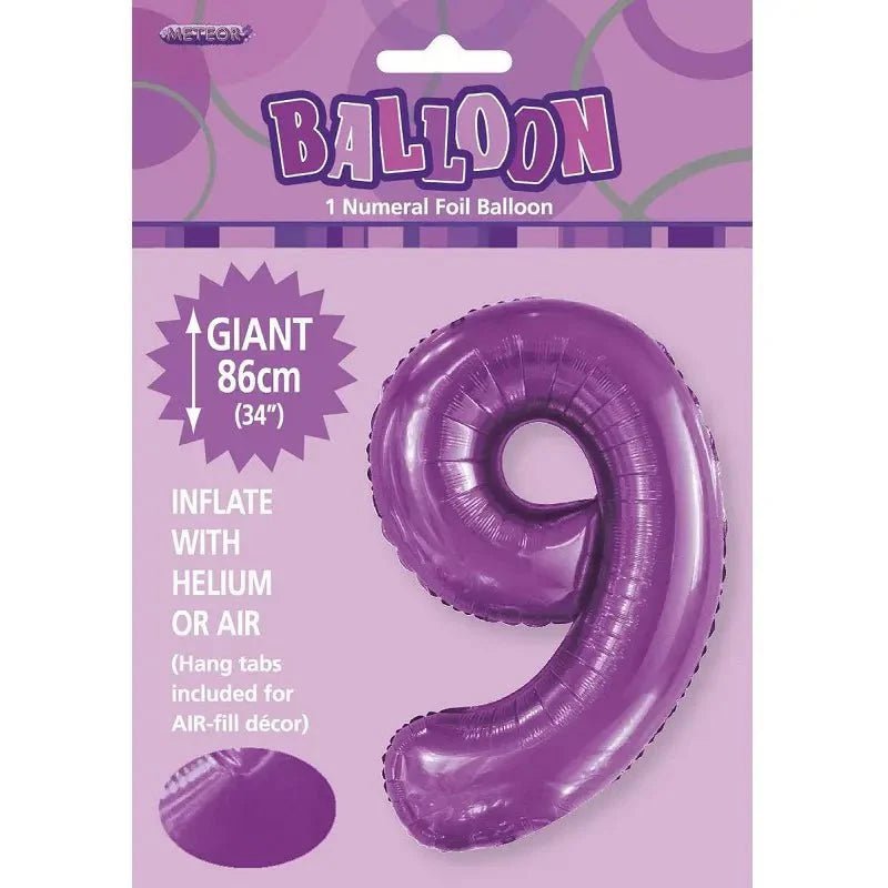 Pretty Purple Number "9" Giant Numeral Foil Balloon 86cm (34") - NextParty