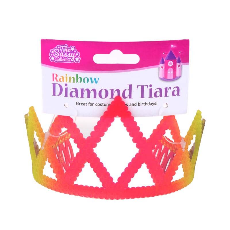 Princess Diamond Plastic Tiara 1pc Rainbow Coloured - NextParty