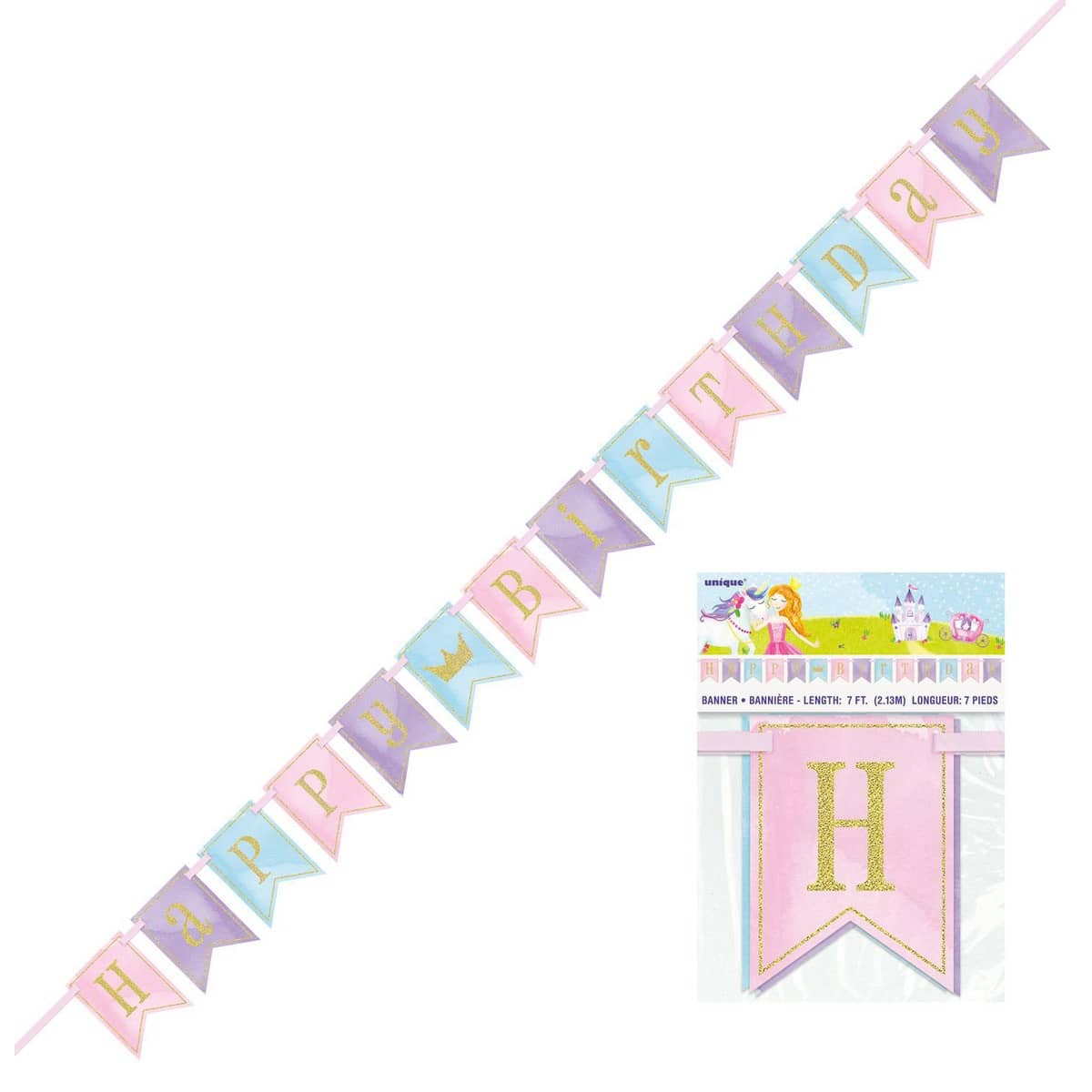 Princess Happy Birthday Pennant Banner 2.13M (7') - NextParty