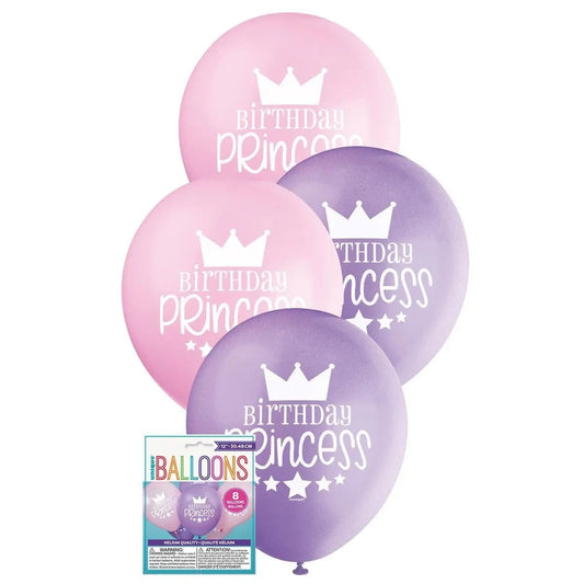 Princess Latex Balloons 30cm (12") 8pk Pink & Purple - NextParty