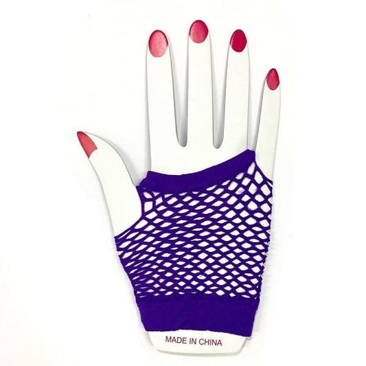 Purple Short Fishnet Finger - less Gloves 1980's - NextParty