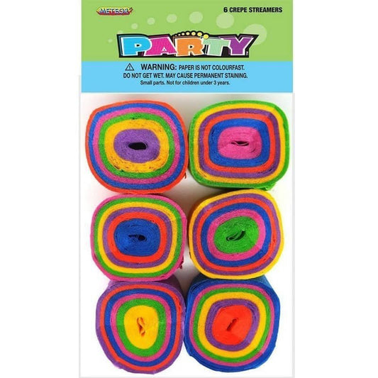 Rainbow Crepe Streamers 6pk Party Decorations - NextParty