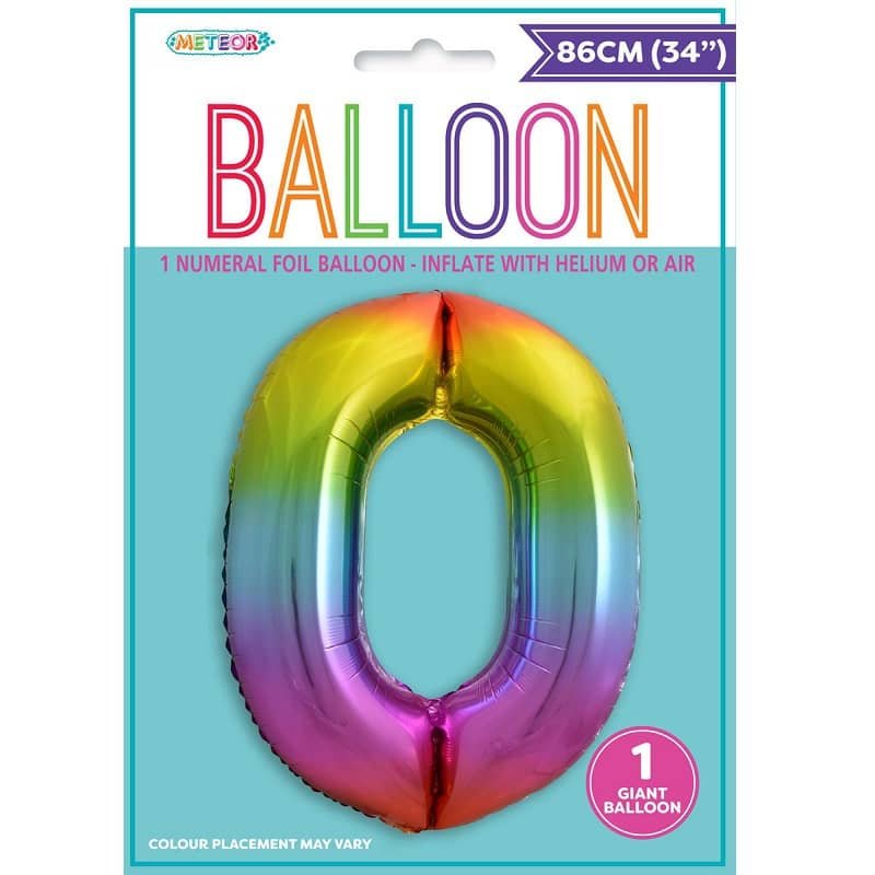 Rainbow Number 0 Giant Numeral Foil Balloon 86CM (34") - NextParty