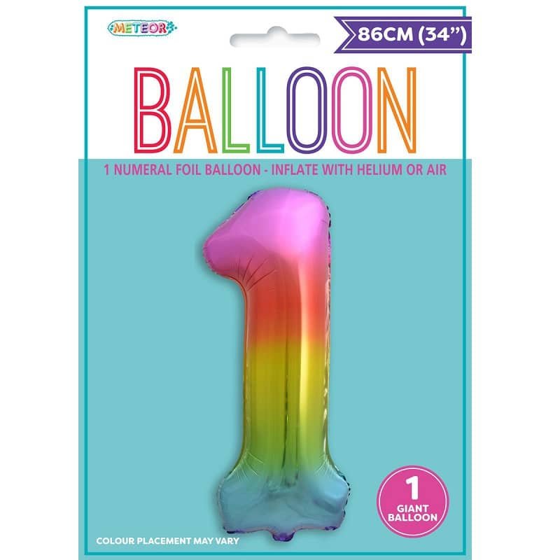 Rainbow Number 1 Giant Numeral Foil Balloon 86CM (34") - NextParty