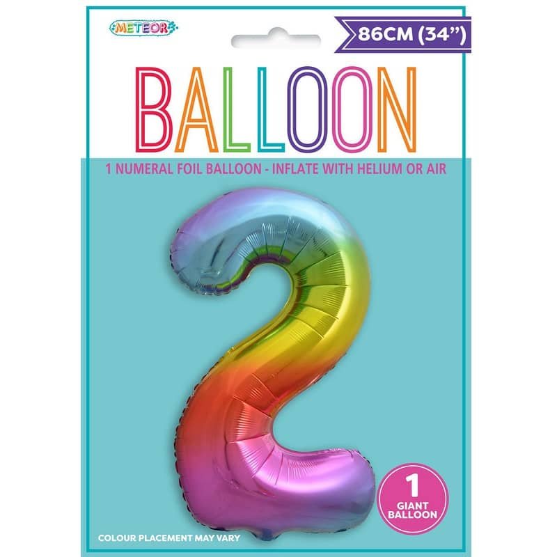 Rainbow Number 2 Giant Numeral Foil Balloon 86CM (34") - NextParty