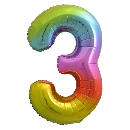 Rainbow Number 3 Giant Numeral Foil Balloon 86CM (34") - NextParty