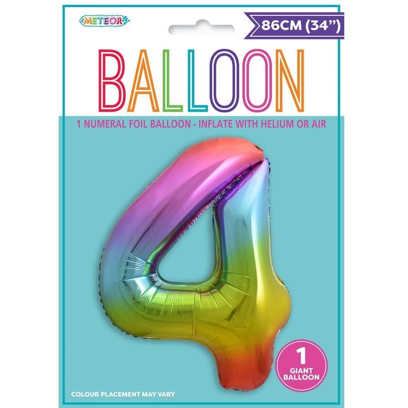 Rainbow Number 4 Giant Numeral Foil Balloon 86CM (34") - NextParty