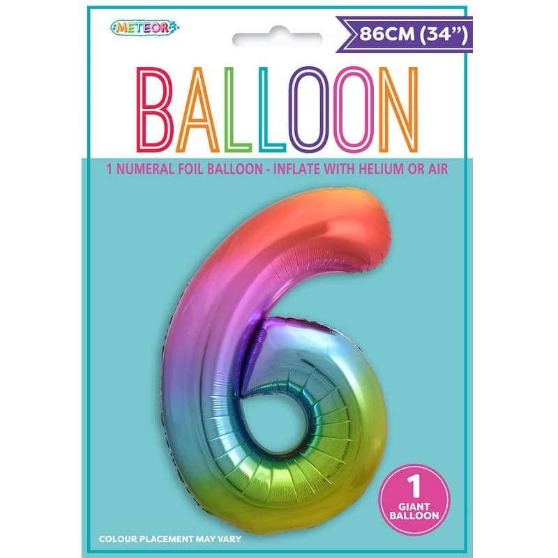 Rainbow Number 6 Giant Numeral Foil Balloon 86CM (34") - NextParty