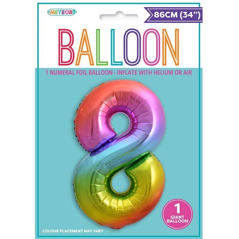 Rainbow Number 8 Giant Numeral Foil Balloon 86CM (34") - NextParty