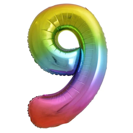 Rainbow Number 9 Giant Numeral Foil Balloon 86CM (34") - NextParty