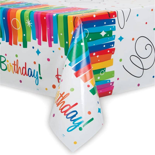 Rainbow Ribbons Plastic Table Cover Tablecloth 137cm x 213cm - NextParty