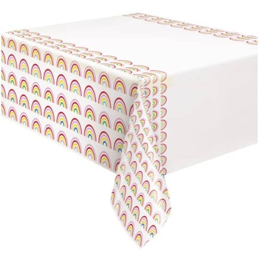 Rainbow Ribbons Pop Shop Plastic Table Cover Tablecloth 137cm x 213cm - NextParty