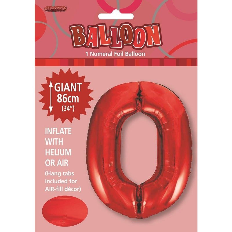 Red Number 0 Giant Numeral Foil Balloon 86cm (34") - NextParty