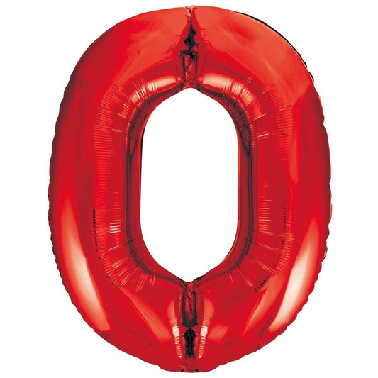 Red Number 0 Giant Numeral Foil Balloon 86cm (34") - NextParty