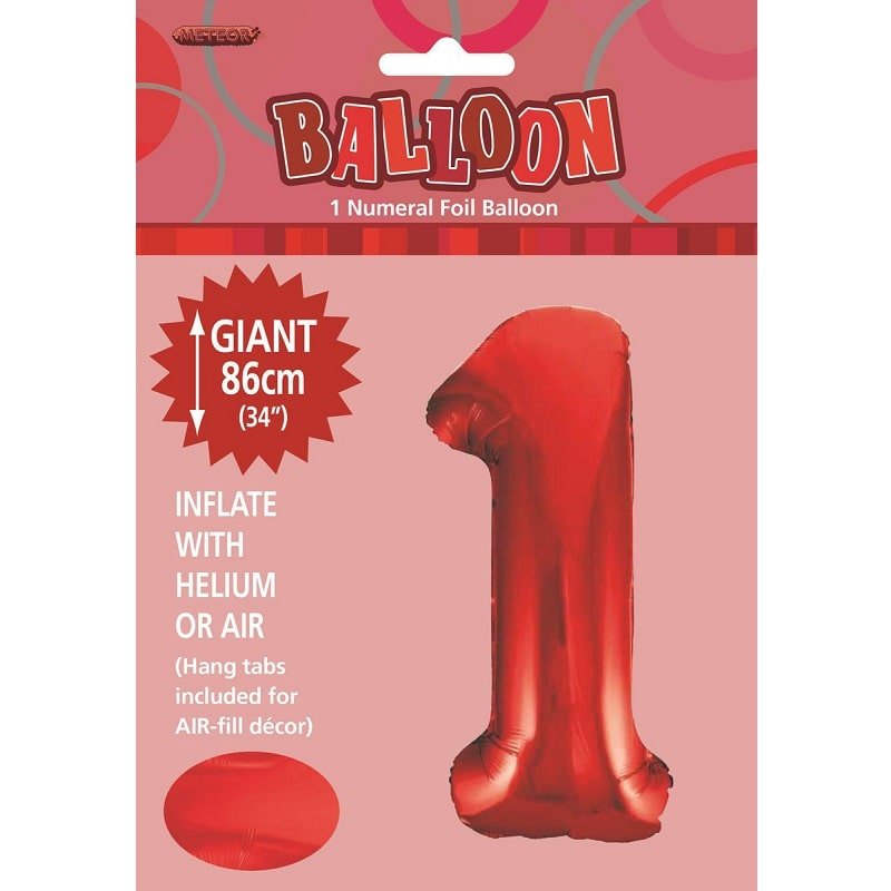 Red Number 1 Giant Numeral Foil Balloon 86cm (34") - NextParty