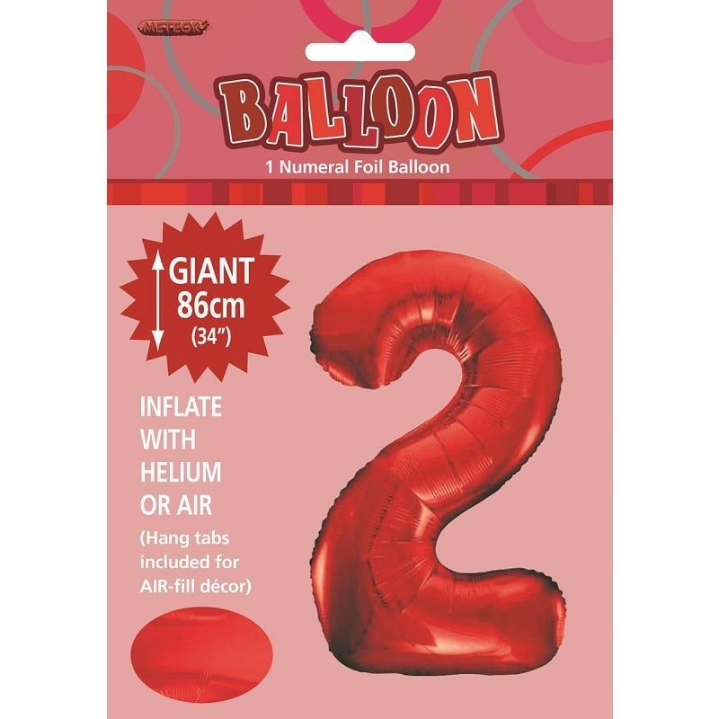 Red Number 2 Giant Numeral Foil Balloon 86cm (34") - NextParty