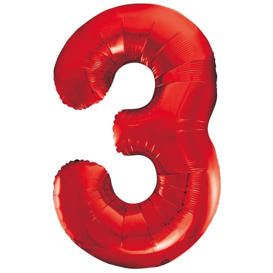 Red Number 3 Giant Numeral Foil Balloon 86cm (34") - NextParty