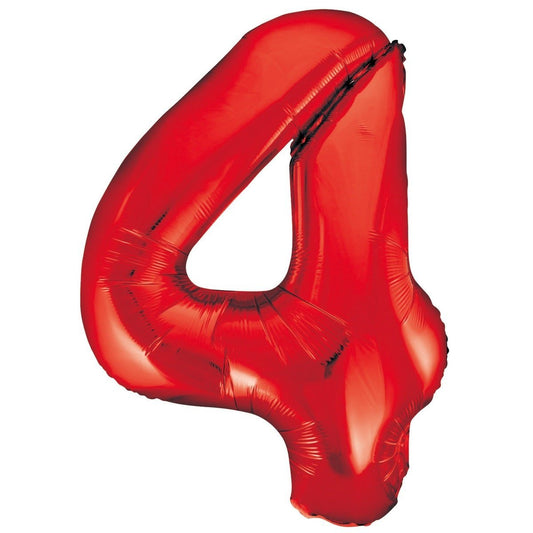 Red Number 4 Giant Numeral Foil Balloon 86cm (34") - NextParty