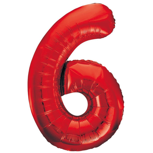 Red Number 6 Giant Numeral Foil Balloon 86cm (34") - NextParty