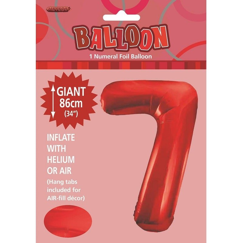 Red Number 7 Giant Numeral Foil Balloon 86cm (34") - NextParty