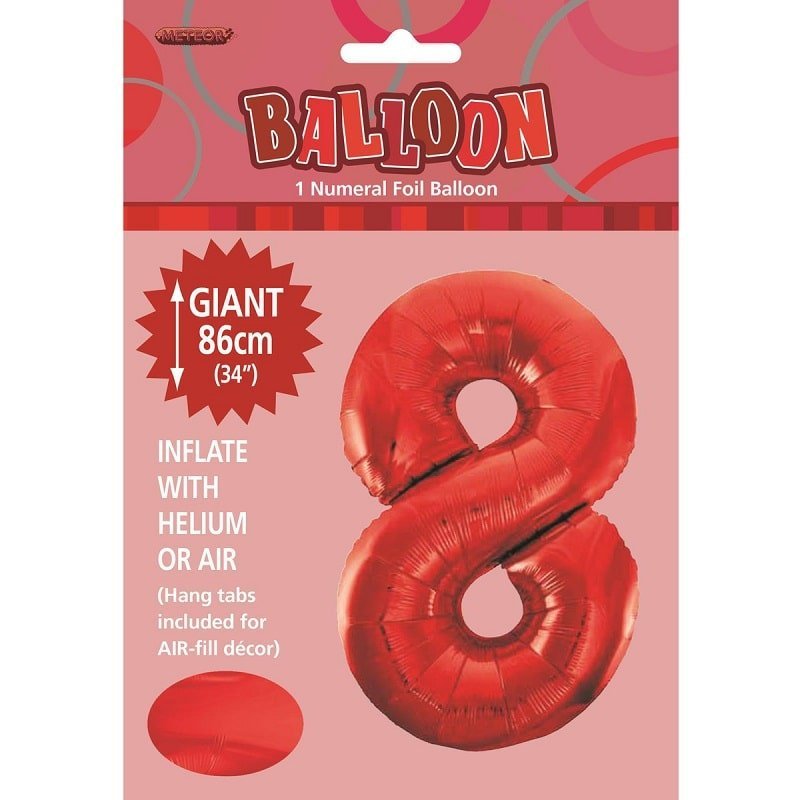 Red Number 8 Giant Numeral Foil Balloon 86cm (34") - NextParty