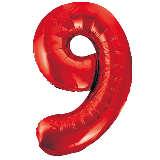 Red Number 9 Giant Numeral Foil Balloon 86cm (34") - NextParty