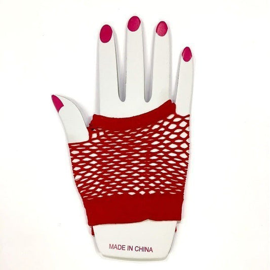 Red Short Fishnet Finger - less Gloves 1980's - NextParty