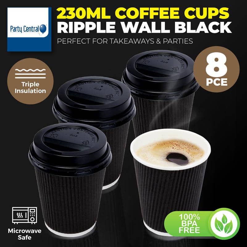 Regular Coffee Cups 230ml (8oz) 8pk With Lids - NextParty