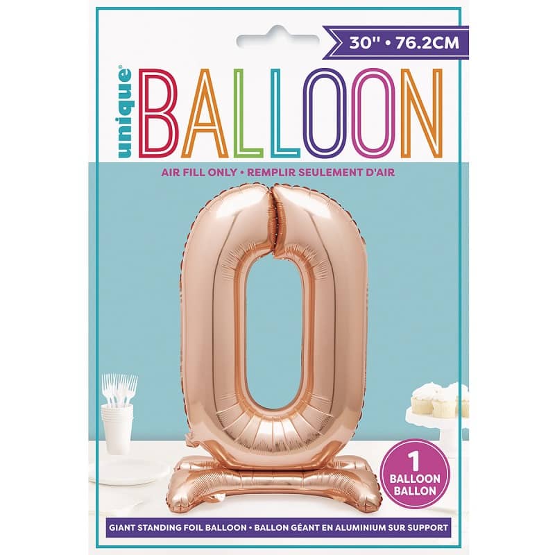 Rose Gold "0" Giant Standing Numeral Foil Balloon 76cm (30") Air Filled Only - NextParty