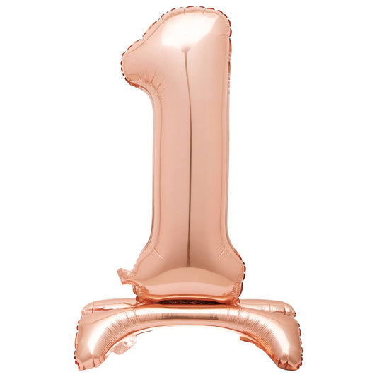 Rose Gold "1" Giant Standing Numeral Foil Balloon 76cm (30") Air Filled Only - NextParty