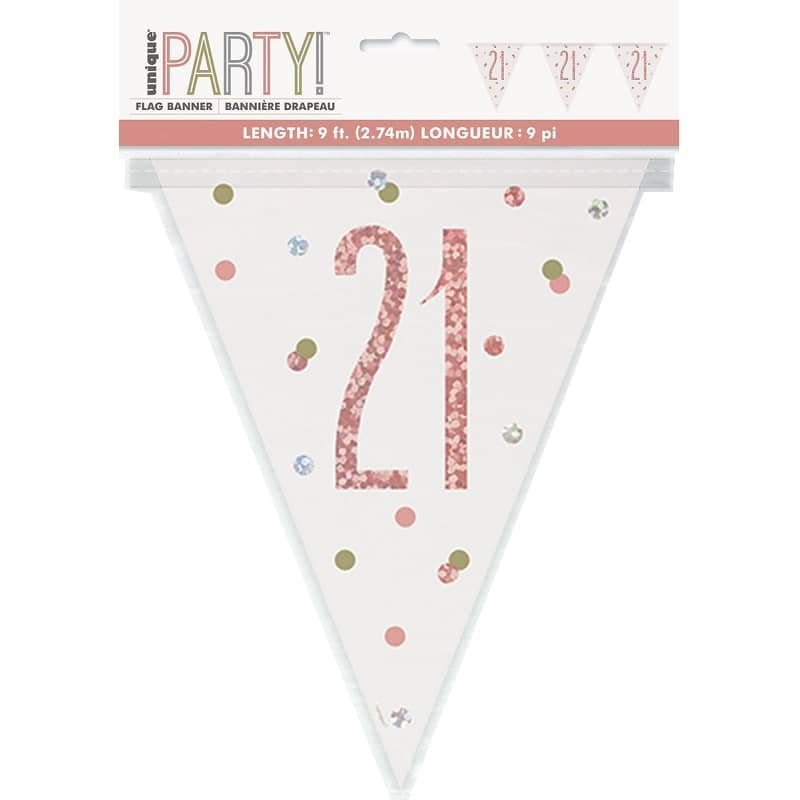 Rose Gold 21st Birthday Prismatic Foil Bunting Flag Banner 2.74m (9') - NextParty