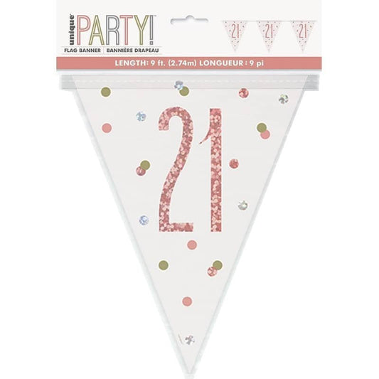 Rose Gold 21st Birthday Prismatic Foil Bunting Flag Banner 2.74m (9') - NextParty