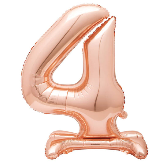 Rose Gold "4" Giant Standing Numeral Foil Balloon 76cm (30") Air Filled Only - NextParty