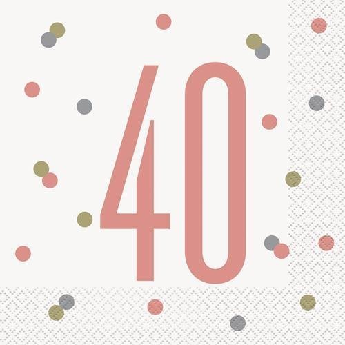 Rose Gold 40th Birthday Lunch Napkins 16pk - NextParty