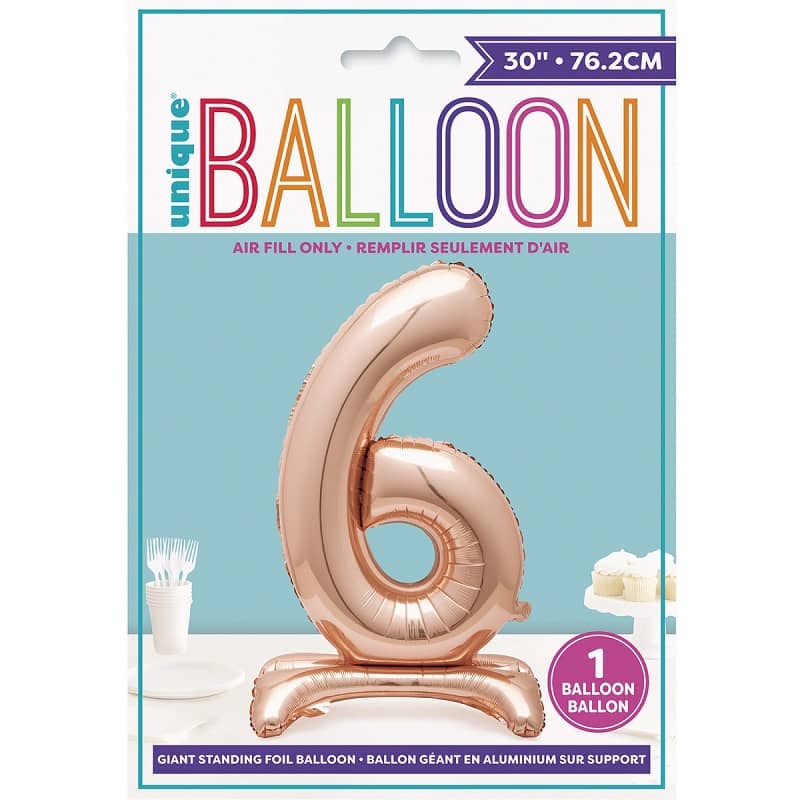 Rose Gold "6" Giant Standing Numeral Foil Balloon 76cm (30") Air Filled Only - NextParty