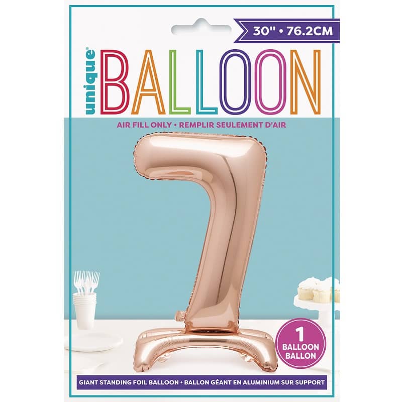 Rose Gold "7" Giant Standing Numeral Foil Balloon 76cm (30") Air Filled Only - NextParty