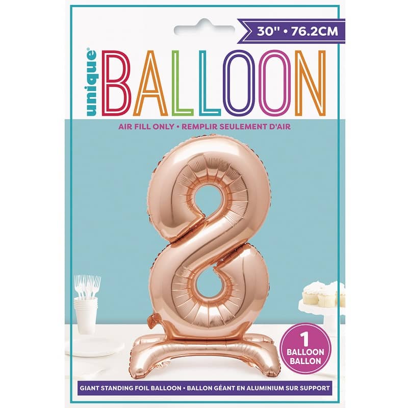 Rose Gold "8" Giant Standing Numeral Foil Balloon 76cm (30") Air Filled Only - NextParty