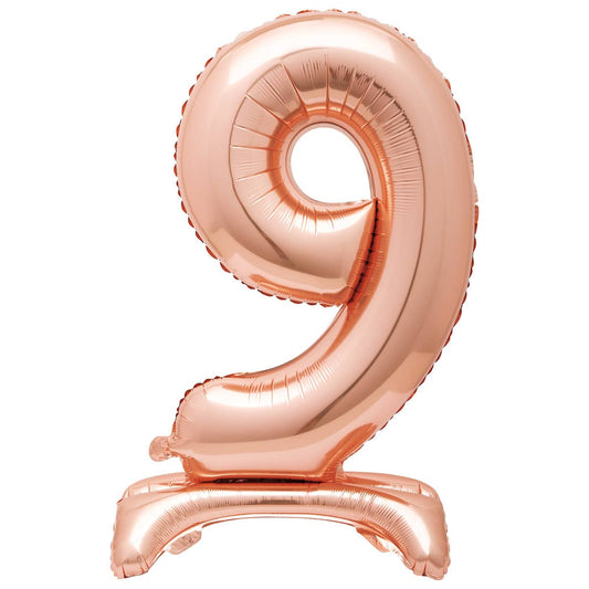 Rose Gold "9" Giant Standing Numeral Foil Balloon 76cm (30") Air Filled Only - NextParty