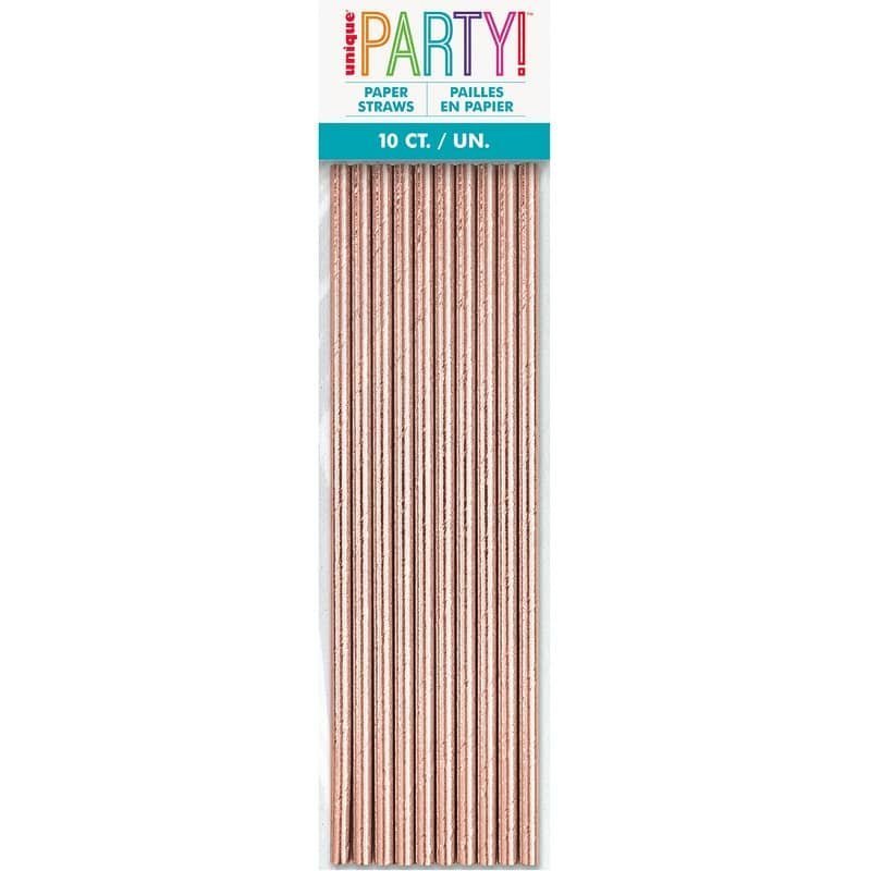 Rose Gold Colour Paper Straws 10pk - NextParty