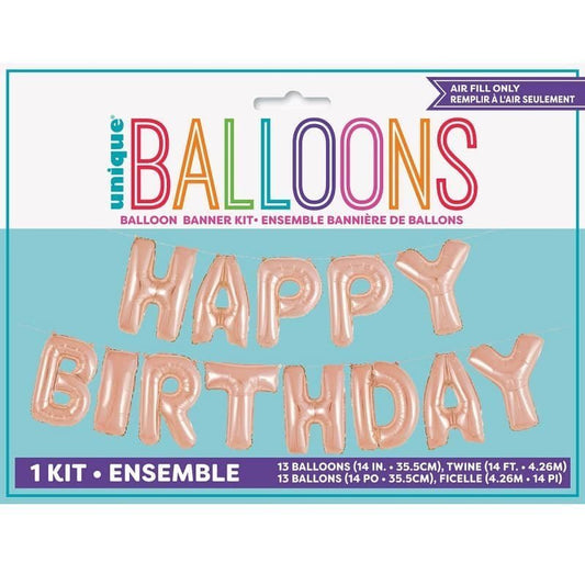 Rose Gold "Happy Birthday" Foil Letter Balloons Banner Kit - NextParty